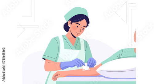 Medical Professional Applying Bandage After Injection, Illustration of Healthcare in Action