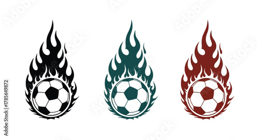 Soccer balls on fire vector illustration football design art