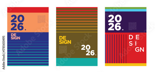 Vivid and futuristic 2026 posters with energetic gradients, abstract shapes, and bold compositions