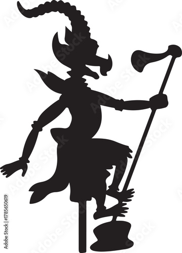 Thai Giant Yak Illustration Demon Figure Guarding with Mace and Standing