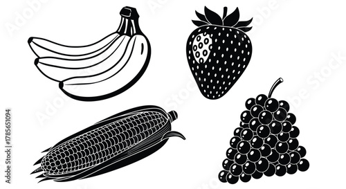 Fresh fruit and vegetable assortment in modern black and white design
