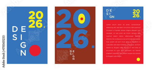 Vivid and futuristic 2026 posters with energetic gradients, abstract shapes, and bold compositions