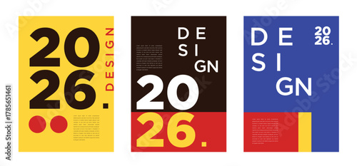 Vivid and futuristic 2026 posters with energetic gradients, abstract shapes, and bold compositions