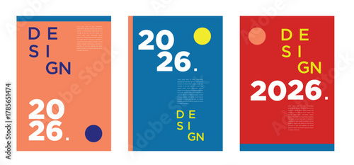 Vivid and futuristic 2026 posters with energetic gradients, abstract shapes, and bold compositions