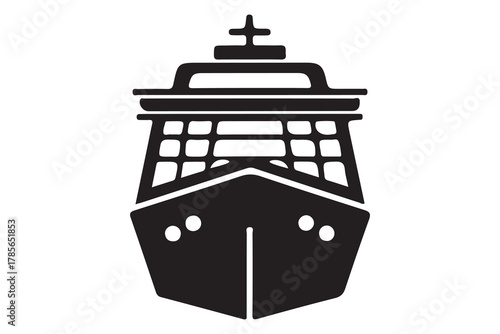 Front view illustration of a modern cruise ship or large passenger vessel isolated on white background