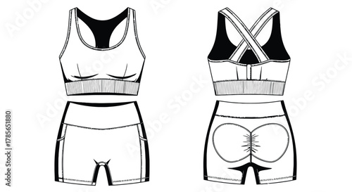 Modern activewear set for women fitness fashion design flat sketch