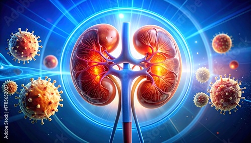 Kidney and Viruses Illustration with Medical Science Concept, Renal Failure, and Healthcare.