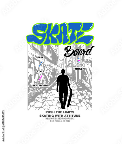 SKATEBOARD No Limits Trash design t-shirt vector illustration