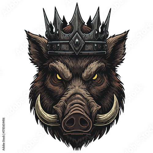 aesthetic logo of the horned pig king with a crown symbolizing strength and grandeur
