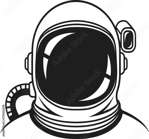 Black Silhouette of an Astronaut Helmet with Visor on White Background space suit