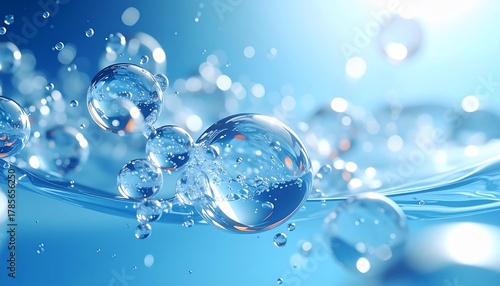 Sparkling Water Bubbles Closeup of Refreshing with Clean Water with Air Bubbles.