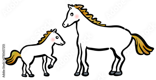かわいい親子の馬イラスト