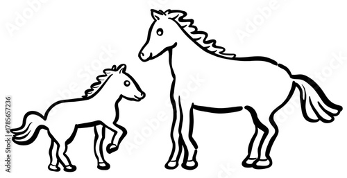 かわいい親子の馬イラスト　1色