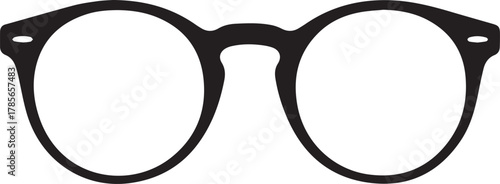 Classic round black framed eyeglasses with clear lenses presented in a simple graphic illustration on a white background for a clean design