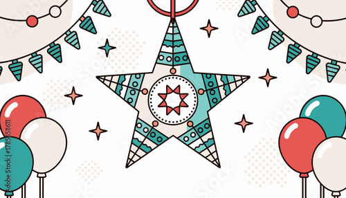 Colorful paper star piñata for festive Las Posadas celebration