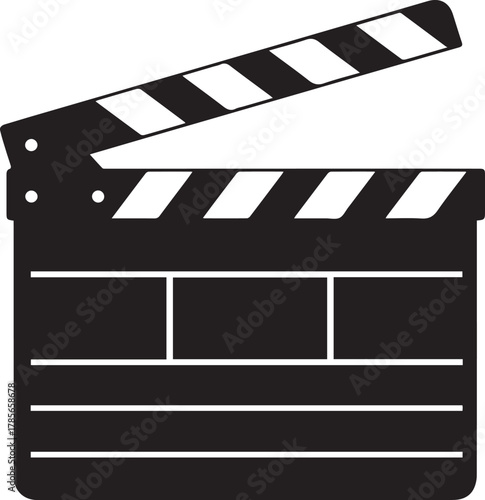 Classic black and white film clapperboard or slate used in cinema production for marking takes and scenes during movie making