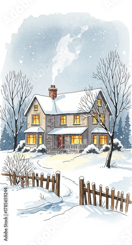 winter landscape with house