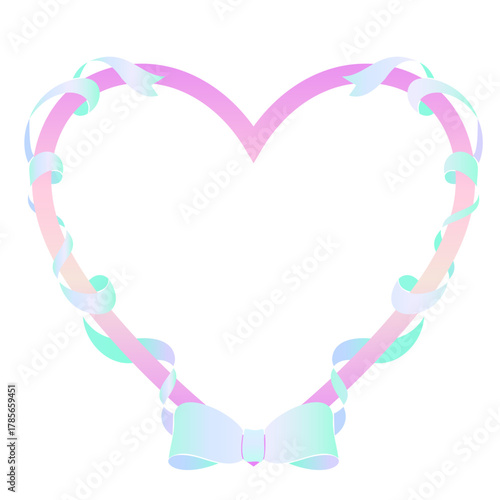 ポップカラーグラデーションのリボンのハートのフレーム