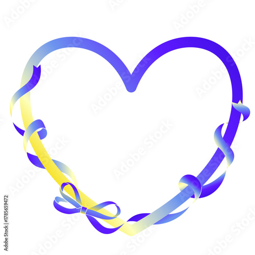 ブルーとイエローのリボンのハートフレーム