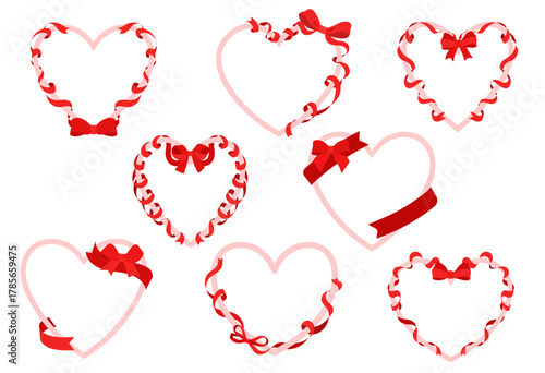 リボンが巻き付いたハートフレームのイラストセット