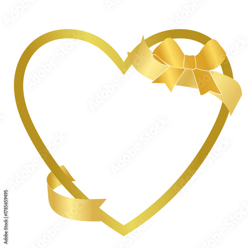 ゴールドのハートのフレームとラッピングリボン