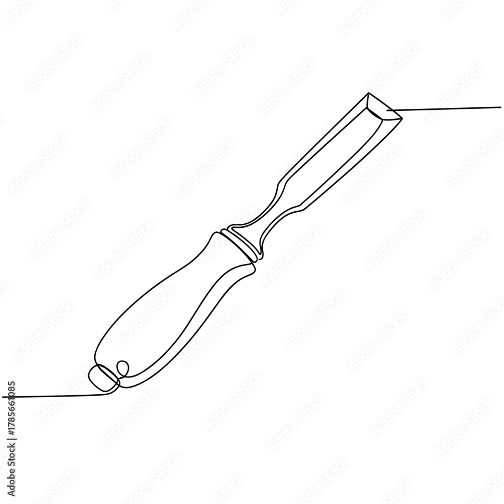 Obraz premium Wood chisel in minimal one-line drawing on white background