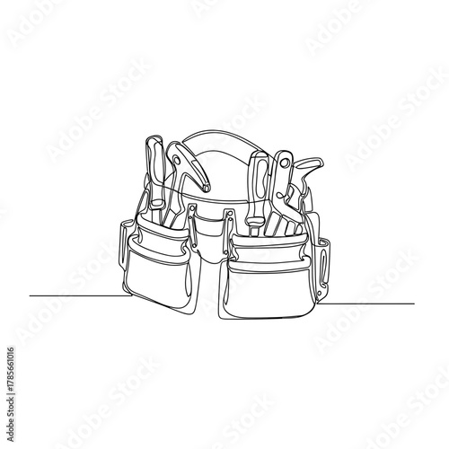 Tool belt with hand tools in one-line minimal drawing style