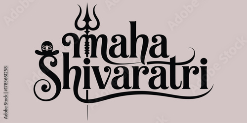 Maha Shivaratri text with trident and om symbol typography