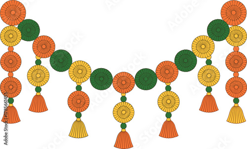 Orange Yellow Green Festive Garland with Tassels decoration