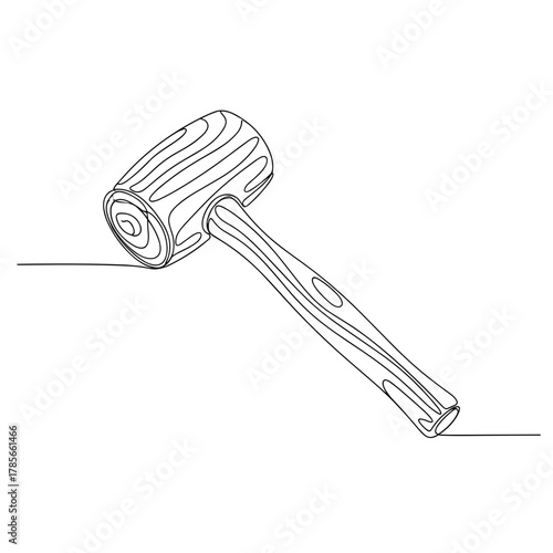 Wooden mallet in minimalist line art style on white background