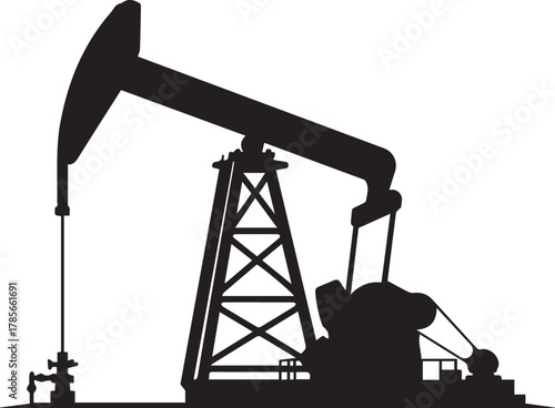 Silhouette of an oil pumpjack working in an oil field symbolizing the extraction of crude oil and natural gas from the earth