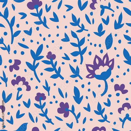 Lively Botanical Blue Floral Pattern