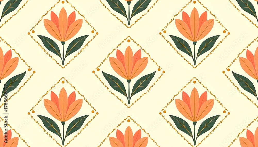 Obraz premium A repeating flower seamless pattern, Minimal Floral pattern seamless paisley embroidery texture pink coneflower flower motifs. Vintage ikat style vector illustration design, created with generative ai