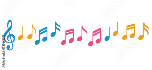 Colorful Music Notes and Treble Clef - Sound, Melody, and Rhythm Vector