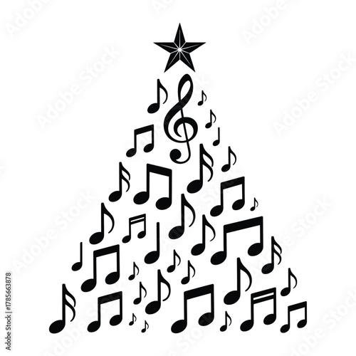 Christmas Tree Made of Music Notes - Holiday Carol, Celebration, and Festive Sound Vector