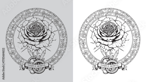 The Chronos Rose Labyrinth - Steampunk Rose with Clockwork Gears and Gothic Spire