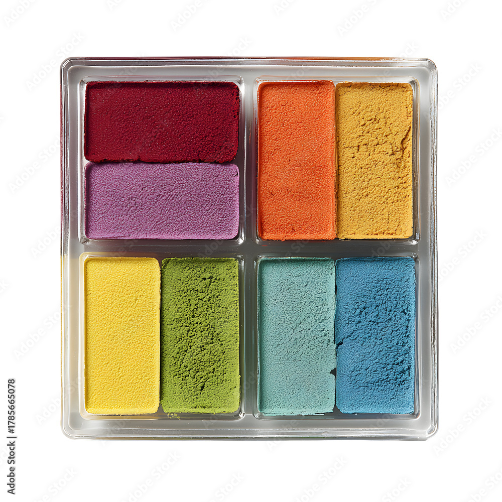 Fototapeta premium Vibrant Color Palette: An array of vivid colors in a compact makeup kit, with diverse shades to spark creativity and self-expression.