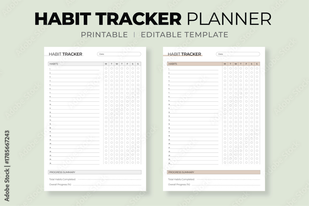 Obraz premium Habit Tracker Planner Printable – Daily Habit Tracking and Progress Journal Template