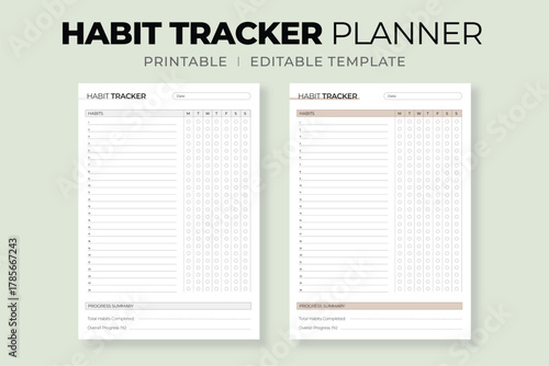 Habit Tracker Planner Printable – Daily Habit Tracking and Progress Journal Template