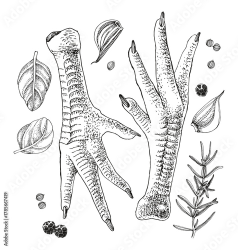 Chicken raw feet hand drawn vector