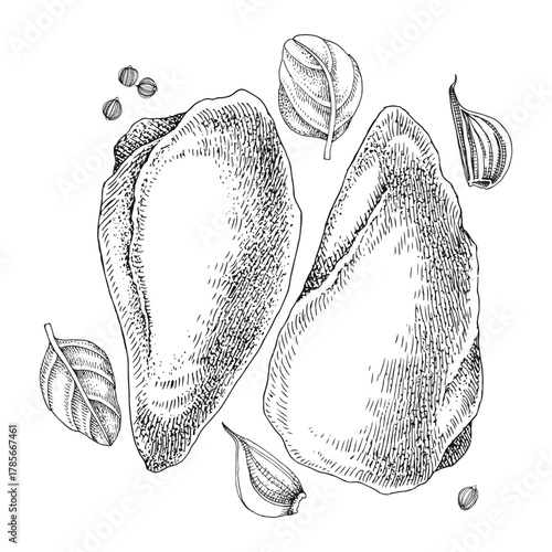 Chicken breast meat hand drawn vector