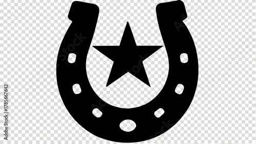 Lucky charm horseshoe with star evokes good fortune and western heritage in bold black design