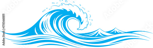 Ocean Wave Vector Illustration with Blue Sea Surf Design.