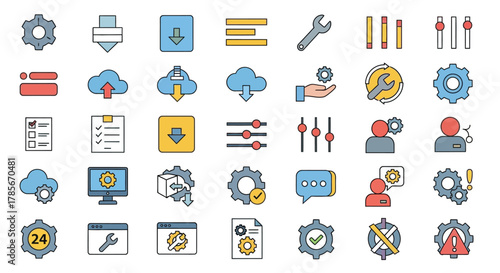Collection of settings and configuration icons for web development editable