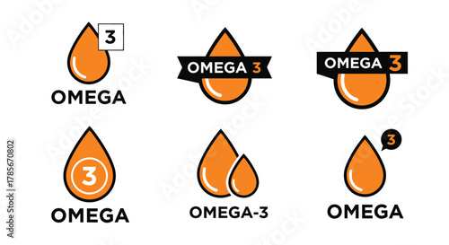 Omega oil benefits vector logo design omega fatty acids supplements editable