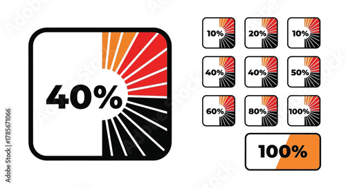 Progress indicators percentage icons loading graphic design set editable