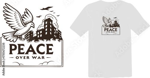 "Peace Over War" - Dove Flying Over War-Torn Ruins