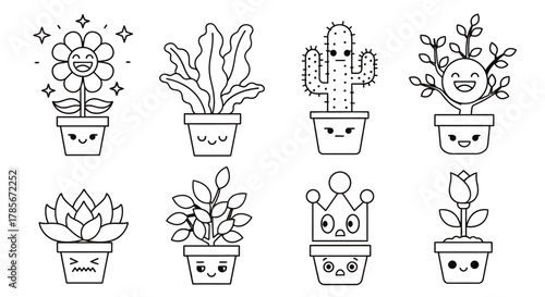 Cute cartoon plants in pots vector illustration design concept editable