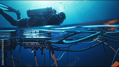 Engineers dive to repair underwater fiber optic internet cables under the sea.