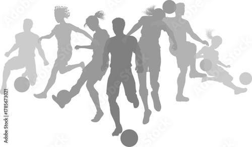 Soccer football player male and female silhouette outlines men and women group